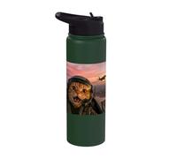 Vintage Fighter Pilot Cat Cool-Looking Aviation Selfie Art Stainless Steel Insulated Water Bottle