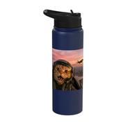 Vintage Fighter Pilot Cat Cool-Looking Aviation Selfie Art Stainless Steel Insulated Water Bottle