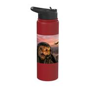 Vintage Fighter Pilot Cat Cool-Looking Aviation Selfie Art Stainless Steel Insulated Water Bottle