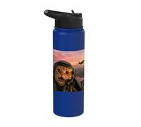 Vintage Fighter Pilot Cat Cool-Looking Aviation Selfie Art Stainless Steel Insulated Water Bottle