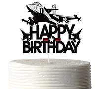 Vintage Fighter Plane Happy Birthday Cake Toppers - Airplane Travel Themed Party Decorations For Boys & Men - Adventure Begins