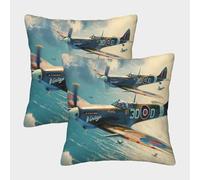 Vintage Fighter Planes-war Aviation Art Style Pillow Covers 2 Pack Cozy Pillowcase Available All Seasons Cushion Cover with Zipper Decor Sofa for Living Room Bedroom 45x45cm