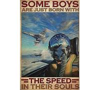 Vintage Fighter Wall Decor Metal Tin Sign Some Boys Are Just Born With The Sky In Their Souls Poster for Home Room, Man Cave Garage Office Wall Decor Plane Aviation Enthusiast Gift 8x12 Inch