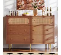 Vintage Finish Rattan Sideboard Cabinet with Storage Drawers, Wooden Chest of Drawers for Bedroom and Hallway, 120x40x90 cm, Walnut Aosom.UK