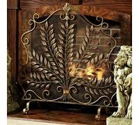 Vintage Fire Guard Safety Screen Mesh Fence With Leaves Design, Protector For Fireplace Gas Log Heatilator, Open Fire Pit Wood Burners, Indoor Outdoor Decoration