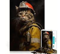 Vintage Firefighter Cat Jigsaw for Teenagers1000 Pieces Mind Boost Game Firm Fit Secure Assembly Bonding Activity for Loved Ones (50x75cm)