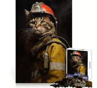 Vintage Firefighter Cat Jigsaw Puzzles for Teenagers 1000 Piece Improve Memory Soft Distraction Laser Cut Thoughtful Gift (38x52cm)