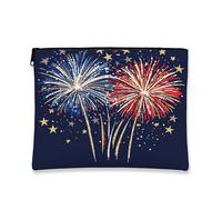 Vintage Fireworks Cosmetic Bag, Red and Blue Pop Art Zipper Pouch for Women, Portable Canvas Makeup Travel Bag, New Year Gift Organizer, blue, 7x9 Inch, Fireworks
