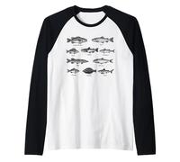 Vintage Fish Field Guide Illustration Fishing Nature Lover Raglan Baseball Tee