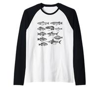 Vintage Fish Field Guide Illustration Fishing Nature Lover Raglan Baseball Tee