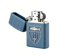 Vintage Fish Trident Carved Kerosene Lighter Reusable Flint Wheel Soft Flame Trench Lighter for Outdoor Camping Hiking (B)