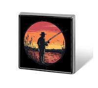 Vintage Fishing Fisher Badge Pin Brooch Square Shape Button Aluminum Decor for Backpacks Hats 0.7 Inch