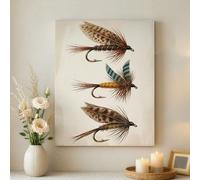 Vintage Fishing Fly Canvas Wall Art, Brown Blue Rustic Decor, Nature Aesthetic Wall Art for Living Room, Bedroom, Office, Home Decoration 16x20 Inch