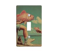Vintage Fishing Light Switch Cover Plates/Outlet Covers, Retro Coral Fish Design for Nautical Decor, Thermoplastic Wall Plates, Standard Size Single Toggle