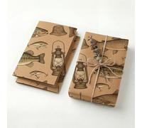 Vintage Fishing Lure Birthday Wrapping Paper for Men, 2 Folded Sheets 120GSM Thick Kraft Mens Wrapping Paper, Rustic Fish Gift Wrap for Fisherman Dad Grandpa Outdoorsy Husband