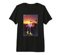 Vintage Flamingo Roller Skating 80s Sunset Premium T-Shirt