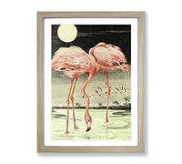 Vintage Flamingos Vintage Framed Print | A2 Oak Framed Wall Art | Ready to Hang | Classic Animal Picture | Living Room Bedroom Lounge Office