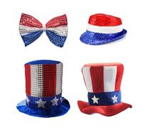 Vintage Flat Top US Flags Hat For Men Carnivals Show Amusement Park Hat Model Show Party Taking Photo Sequins Bowtie Top Hats For Men Hats Women Steampunk Women Halloween