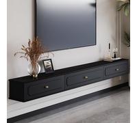 Vintage Floating TV CabinetWall Mounted Media Console Shelf for 5565 Inch TVs Solid Wood Design Black Finish Stylish Floating TV Stand 140x24x20cm