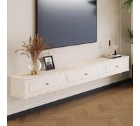 Vintage Floating TV CabinetWallMounted Media Console Shelf Solid Wood Design for 5565 Inch TVs Stylish Home Entertainment Unit White Finish 160x24x20cm