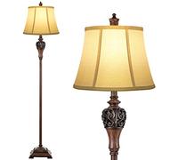 Vintage Floor Lamp for Living Room and Bedroom - Traditional Farmhouse and Mid-Century Antique Standing Tall Lamp with White Fabric Shade - Rustic Elegant Reading and Retro Home Decor