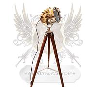 Vintage Floor Lamp Spotlight Wooden Tripod Lamp LED Light Theatre Home Decor