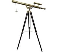 Vintage Floor Standing Brass Telescope Nautical Design Shiny Brass Finish Brown Tripod Anchor Master Sky Watcher Adjustable Wooden Stand