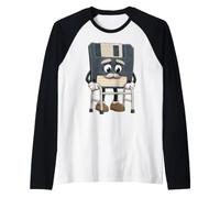 Vintage Floppy Disk Elder Character Retro Digital Storage Raglan Baseball Tee