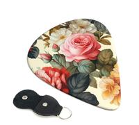 Vintage Floral 6 Pack Guitar Picks With Holder, Personalized Guitar Plectrums Non-Slip Portable Ukulele Bass Picks 0.96mm For Acoustic Guitar Lovers Gifts