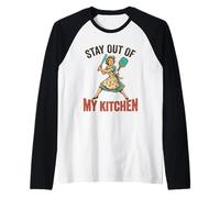 Vintage Floral Apron Mom Fun Angry Womens Pickleball Player Raglan Baseball Tee
