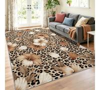 Vintage Floral Area Rug, Low Pile Carpet, Tpr Non Slip Backing 120 × 180 | Area Rugluxurious Leopard Print Hibiscus, Dark Brown Cream Foldable for Storage, Ideal for Heavy Traffic Indoor Space