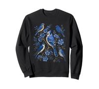 Vintage Floral Art Blue Jay Birds Birdwatching Birding Sweatshirt