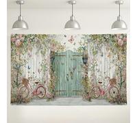 Vintage Floral Bike Backdrop, Charming Garden Party Decorations, Butterfly Wall Background for Photography Events, Spring/Summer Celebrations 71x43 Inch