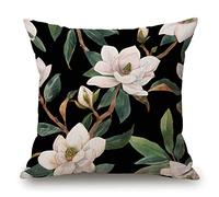 Vintage Floral Black White Green Cotton Linen Square Throw Waist Pillow Case Decorative Cushion Cover Pillowcase Sofa 18"x 18"