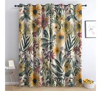 Vintage Floral Blackout Curtains for Living Room, Wildflower Curtains for Bedroom, Thermal Insulated Eyelet Bohemian Window Treatments 90 Drop, 2 Panels Drapes (W66 x L90)