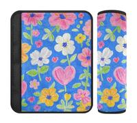 Vintage Floral Blue Peach 2 pcs seat Belt Covers Shoulder Pads Stop seat Belt Cutting into Neck for Truck forro para cinturon de seguridad