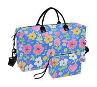 Vintage Floral Blue Peach Decorative Overnight Carry On Tote and Luggage Sports Duffel Bags with Adjustable Strap for Trip 2 Pcs Set Bolsa de lona para
