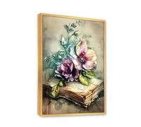 Vintage Floral Book Canvas Wall Art Botanical Prints Elegant Petals Leaves Posters Painting Aesthetic Pictures Artwork for Study Office 80x120cm With Gold Frame