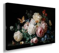 Vintage Floral Bouquet Canvas Wall Art Classic Peony Rose Still Life Painting Botanical Flower Poster for Living Room Bedroom Home Decor 11x14in Wood Frame