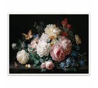 Vintage Floral Bouquet Canvas Wall Art Classic Peony Rose Still Life Painting Botanical Flower Poster for Living Room Bedroom Home Decor 8x10in Unframed