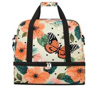 Vintage Floral Butterfly Peony Foldable Travel Duffel Bag Expandable Gym Bag with Shoe Compartment Large Capacity Weekender Bag Carry On Tote Bag for Travel Sports Overnight Trips