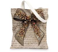Vintage Floral Canvas Tote Bags, Elegant Botanical Print Reusable Shopping Bags, Lightweight Washable Carry-All Tote for Be, Beige, 13x15 Inch