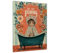 Vintage Floral Cat Bath Canvas Wall Art, Coral Green Flower Poster Prints, Fanciful Home Decor for Living Room, Bedroom, Bathroom, Dorm, Wrapped Canvas 8x10 Inch