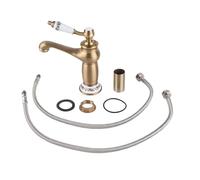 Vintage Floral Ceramic Single Handle Basin Mixer Tap, Bronze Finish, Hot and Cold Water, Brass with Floral Pattern, Antique Style, 19x16.5x6.4cm