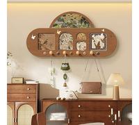 Vintage Floral Coat Rack Wall Mount, Wooden Wall Hooks with Art Print, Decorative Key Holder for Entryway, Hanging Hooks for Coats, Hats, Purses, Towels, Bathroom Bedroom Living 6 80*40cm/31.5*15.7in