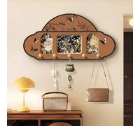 Vintage Floral Coat Rack Wall Mount, Wooden Wall Hooks with Art Print, Decorative Key Holder for Entryway, Hanging Hooks for Coats, Hats, Purses, Towels, Bathroom Bedroom Living 4 60*30cm/23.6*11.8in