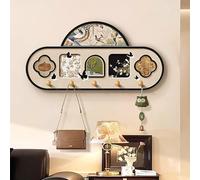 Vintage Floral Coat Rack Wall Mount, Wooden Wall Hooks with Art Print, Decorative Key Holder for Entryway, Hanging Hooks for Coats, Hats, Purses, Towels, Bathroom Bedroom Living 2 80*40cm/31.5*15.7in