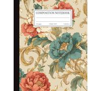 Vintage Floral Composition Notebook: Elegant Coral & Teal Peonies | 7.5x9.25 in | 110 Pages | College Ruled Lines
