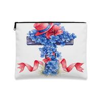 Vintage Floral Cosmetic Bag, Blue Flowers Country Makeup Travel Bags for Women, Portable Canvas Zipper Pouch, Spring Gift Skincare Toiletry Organizer, Blue, 7x9 Inch, Flowers