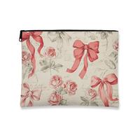 Vintage Floral Cosmetic Bag, Peach Roses Makeup Pouch for Women, Elegant Small Canvas Zipper Organizer, Perfect for Travel and Skincare, Ideal Gift for Spring Festivals, Peach, 7x9 Inch, Rose
